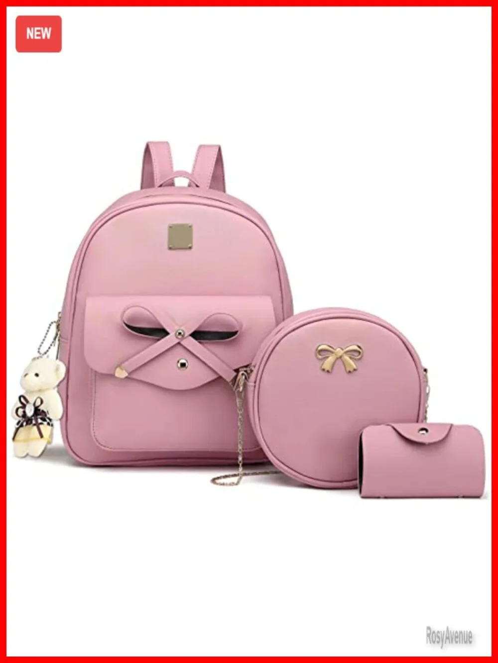 PU Leather Mini Backpack Purse Set with Bowknot, 3-Piece Rucksack for Women